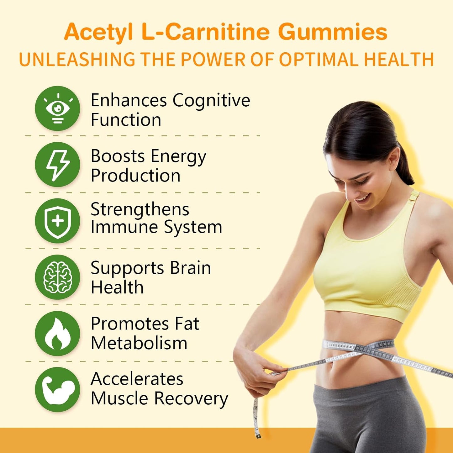2 Pack Sijigood Acetyl L-Carnitine Supplement - Natural Energy Booster for Immunity - Vegan, Orange Flavor, 120 Count