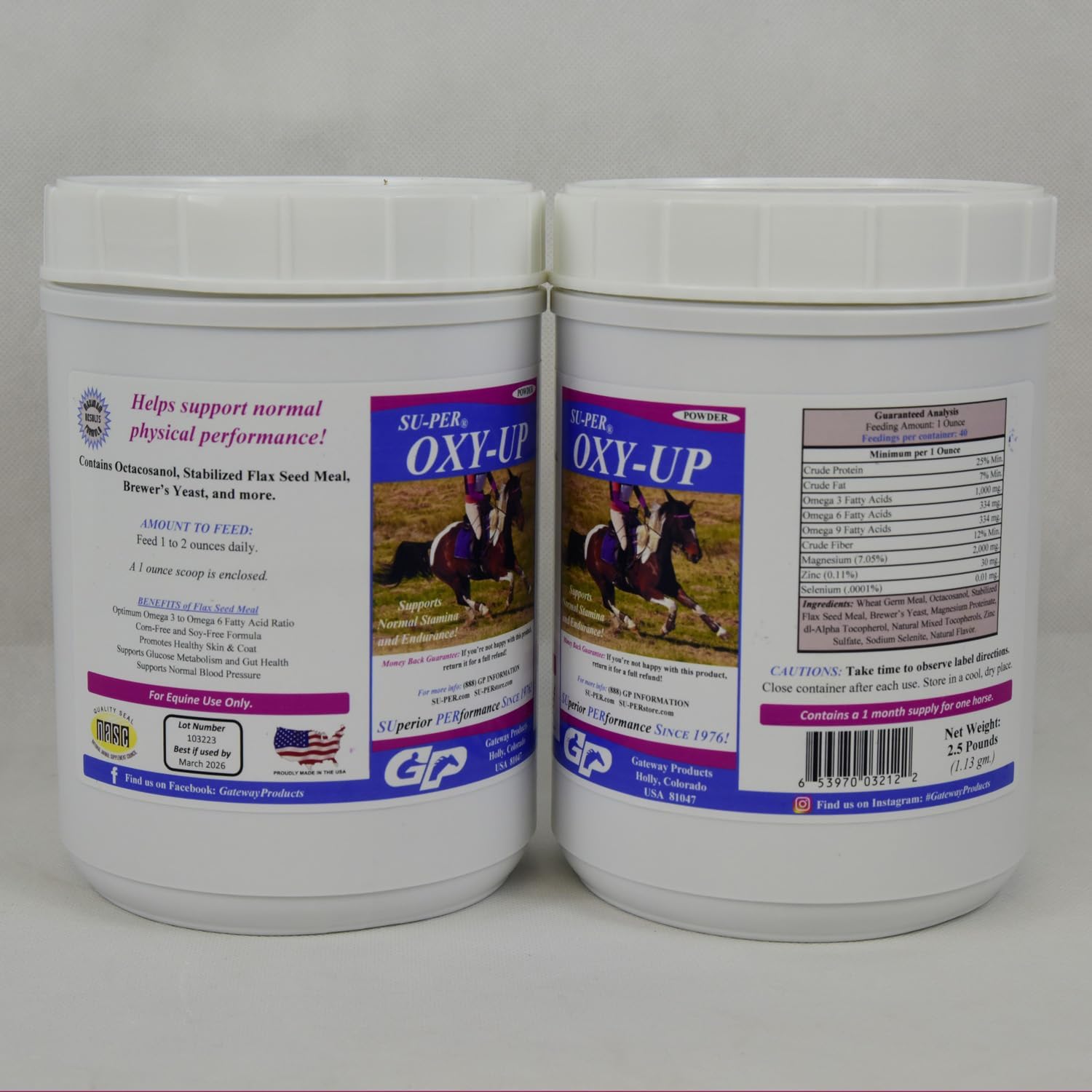 2 Pack SU-PER Oxy-Up Performance Horse Supplement - Boosts Stamina & Endurance - Wheat Germ Extract, B-Complex, Magnesium - 2.5 lb