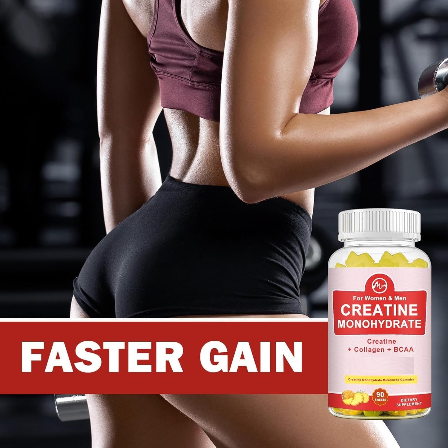 2 Pack Sugar-Free Pineapple Flavored Creatine Gummy Supplements for Muscle Building & Energy | Chewable Creatine Monohydrate Gains for Men & Women