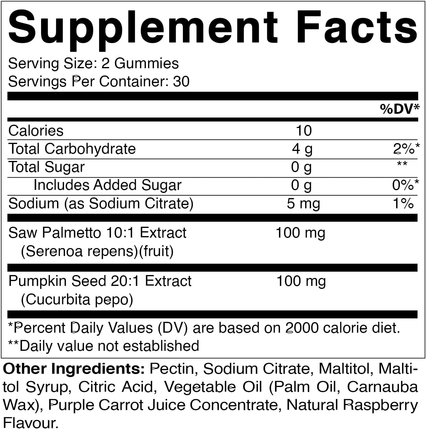 2-Pack Sugar-Free Pumpkin Seed Gummies with Saw Palmetto & Natural Raspberry Flavor - 60 Count