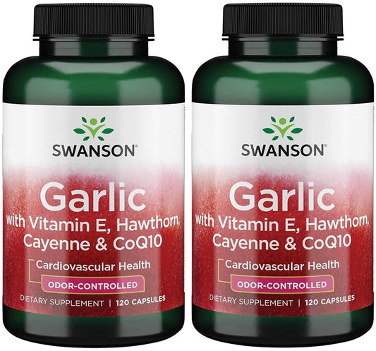 2-Pack Swanson Garlic with Vitamin E, Hawthorn Berry, and Cayenne Capsules - 120 Count