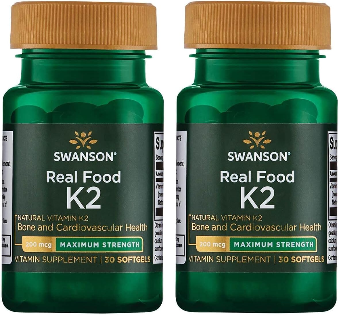 2 Pack Swanson Maximum Strength Vitamin K2 (Menaquinone-7) Softgels - Cardiovascular & Bone Health Support - Japanese Natto Source - 200mcg - 30 Count