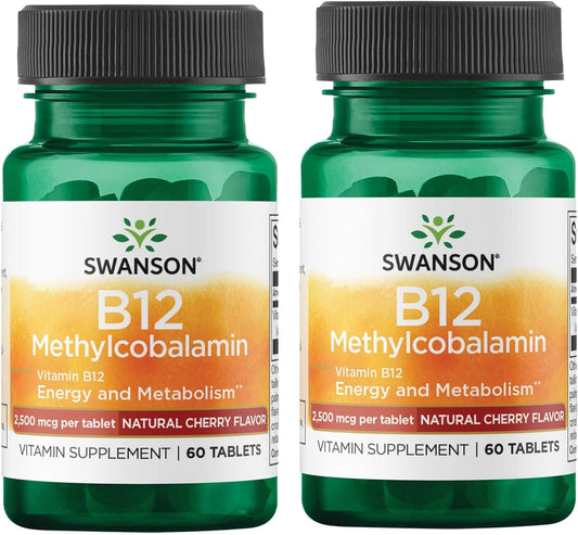 2-Pack Swanson Natural Black Cherry Flavored Vitamin B12 Methylcobalamin 2,500 mcg Tablets - 60 Tabs