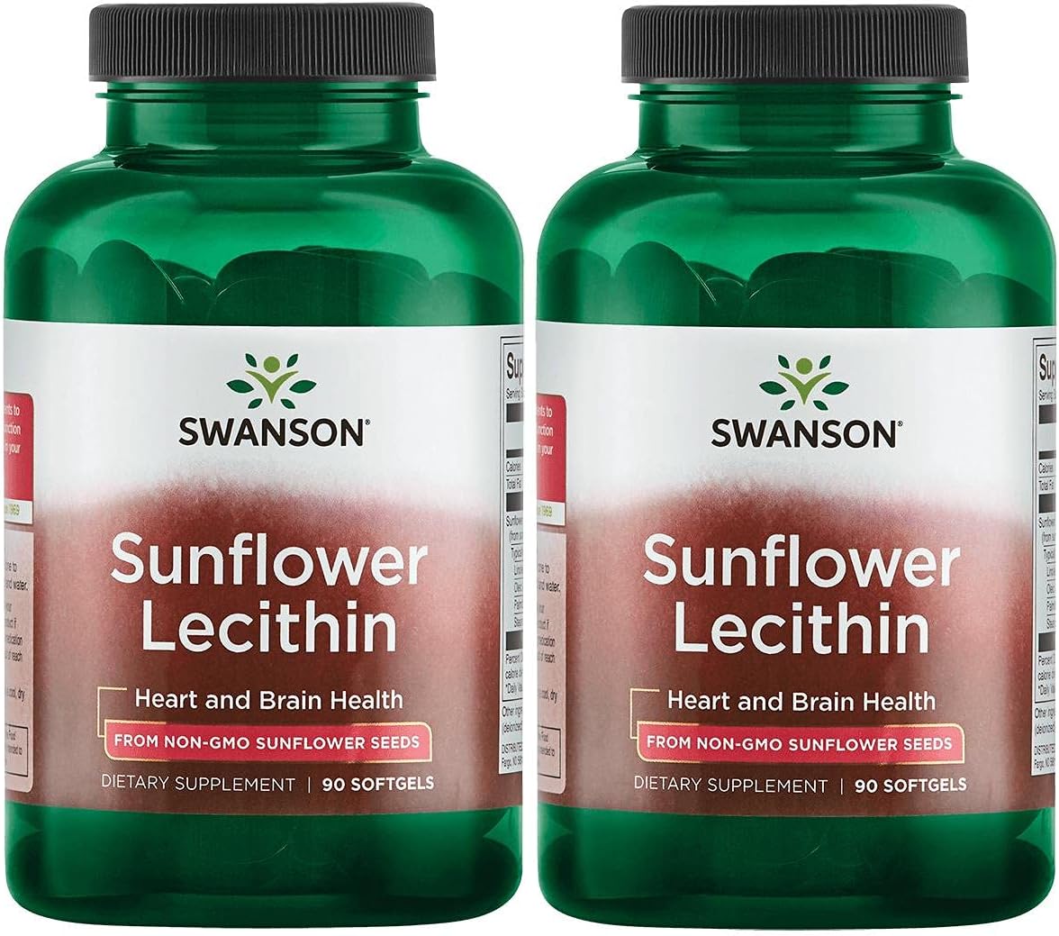 2 Pack Swanson Sunflower Lecithin Softgels - Supports Healthy Brain & Heart - Natural Formula for Lipid Balance - 90 Softgels, 1200mg