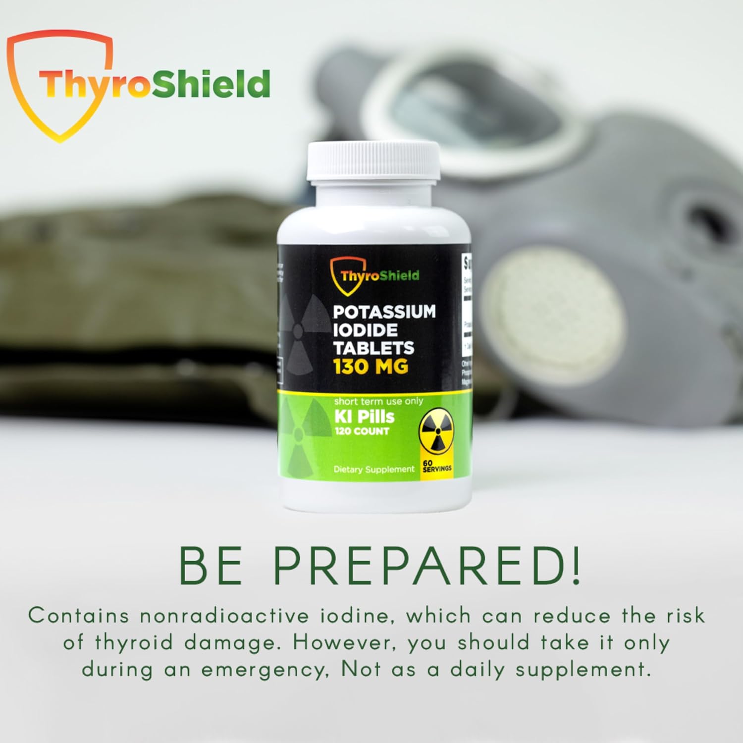2 Pack ThyroShield Potassium Iodide Tablets - 130mg for Radiation Exposure - USA Made Nuclear Fallout KI Pills - YODO Naciente 120 Tablets