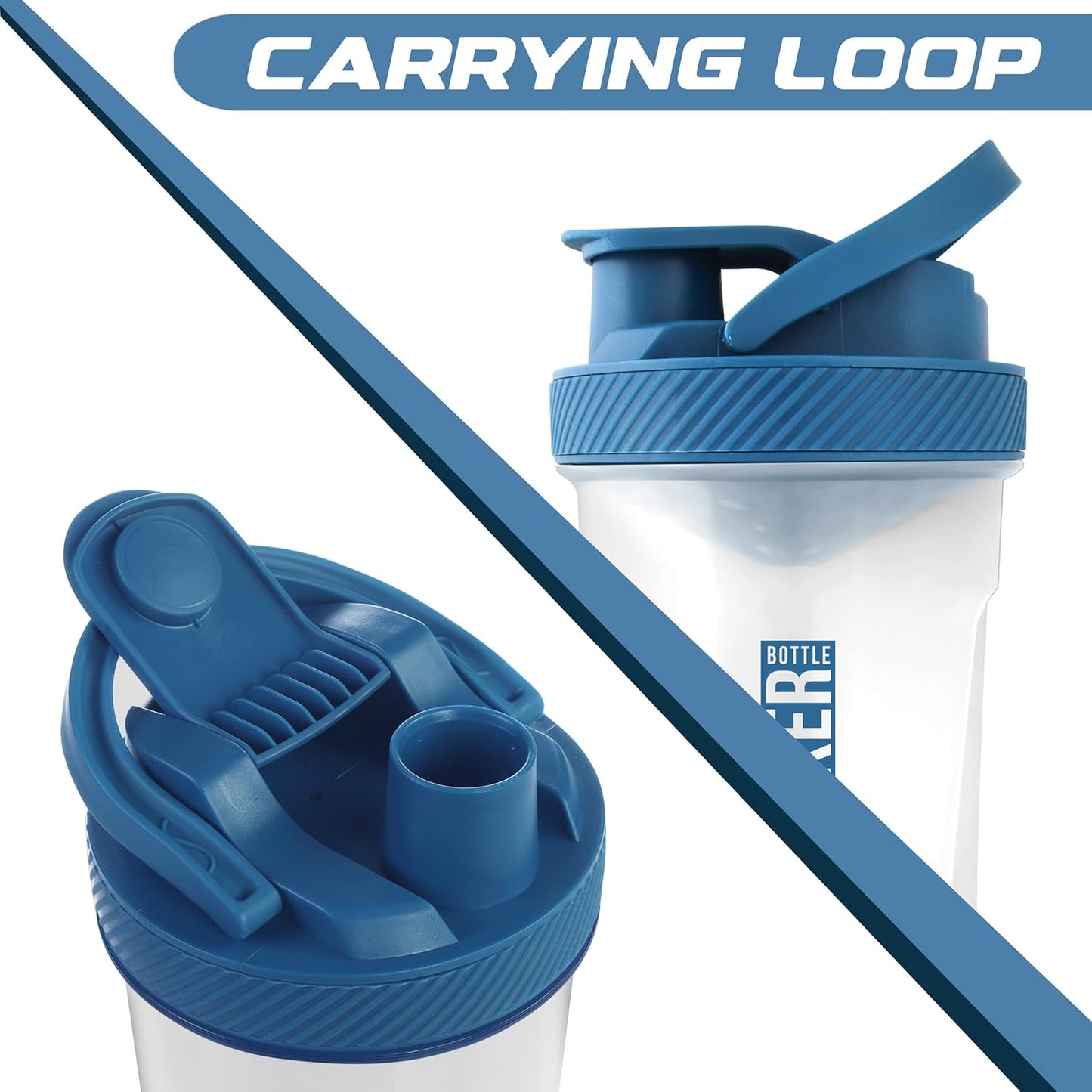 2 Pack Utopia Home Shaker Bottles - 24 Ounce Clear/Navy Plastic Protein & Cocktail Shaker with Twist & Lock Storage for Pre & Post Workout