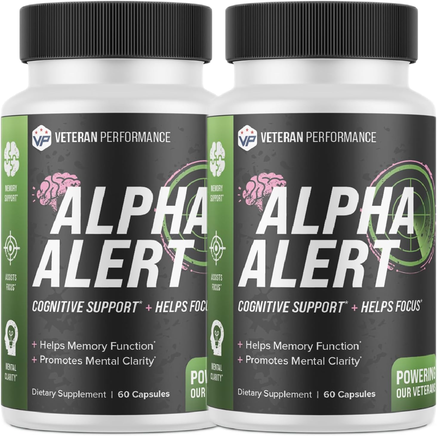 2-Pack Veteran Performance Alpha Alert Brain Supplement for Memory and Focus - Nootropic Brain Booster with DMAE, Choline, GABA, Vitamin B6 (120 Count)