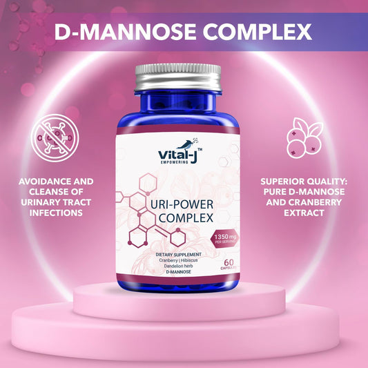 2-Pack Vital-J 4-IN-1 URI POWER COMPLEX 1350mg - D Mannose, Cranberry, Hibiscus, Dandelion Herb - Bladder & UTI Cleanse - 60 Day Supply