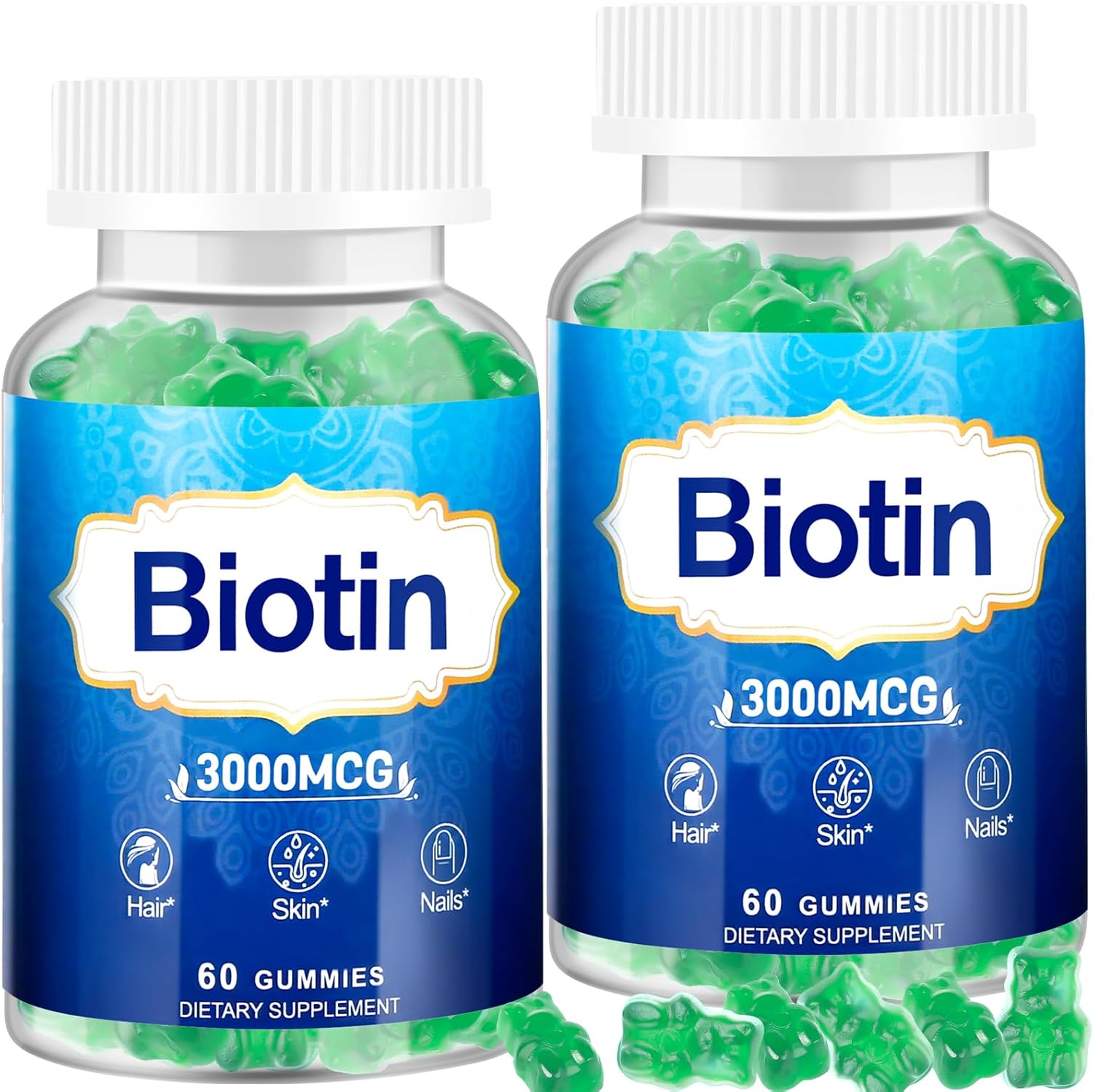 2-Pack Vitaluxy Hair Skin and Nails Gummies with High Potency Vitamins for Women, Men & Kids - Biotin Gummies for Hair Growth, Skin, and Nails - Includes Vitamin D, E, B16, and B12