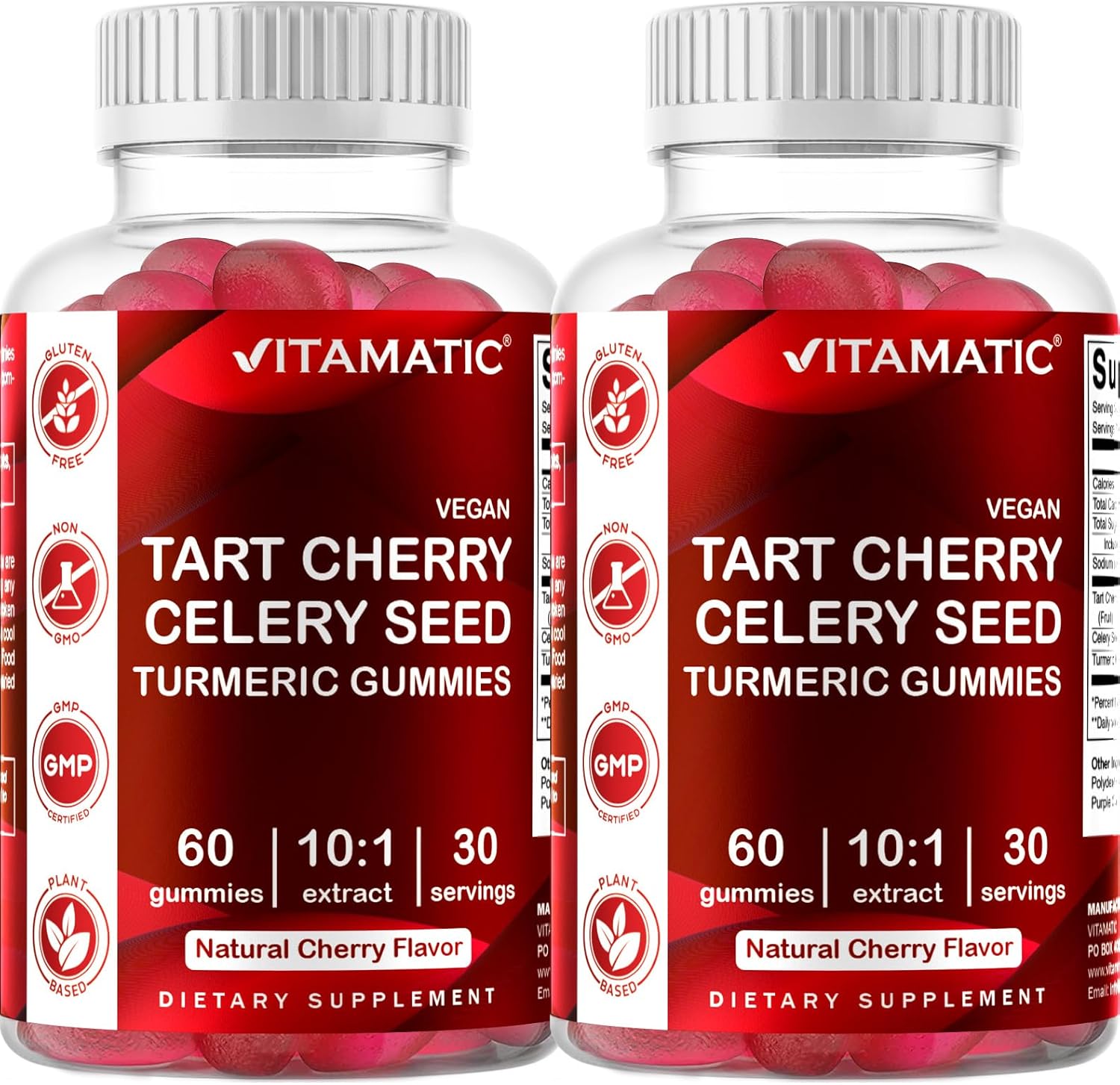 2 Pack Vitamatic Tart Cherry & Celery Seed Gummies - 10X Concentrate Extract - Uric Acid Cleanse for Joint Comfort & Sleep
