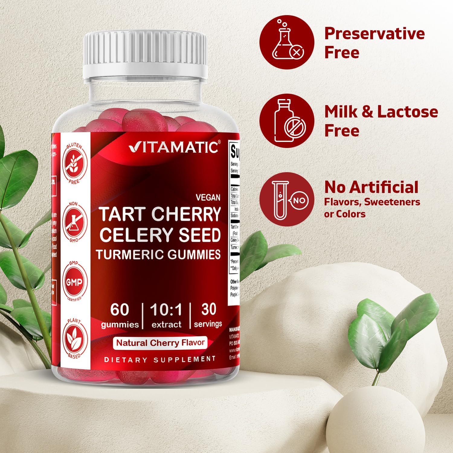 2 Pack Vitamatic Tart Cherry & Celery Seed Gummies - 10X Concentrate Extract - Uric Acid Cleanse for Joint Comfort & Sleep