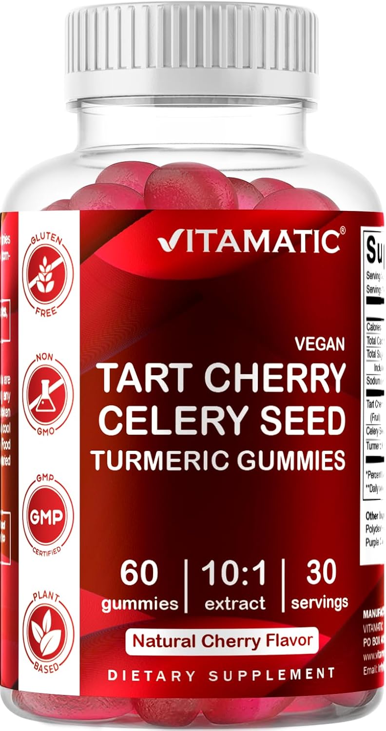 2 Pack Vitamatic Tart Cherry & Celery Seed Gummies - 10X Concentrate Extract - Uric Acid Cleanse for Joint Comfort & Sleep