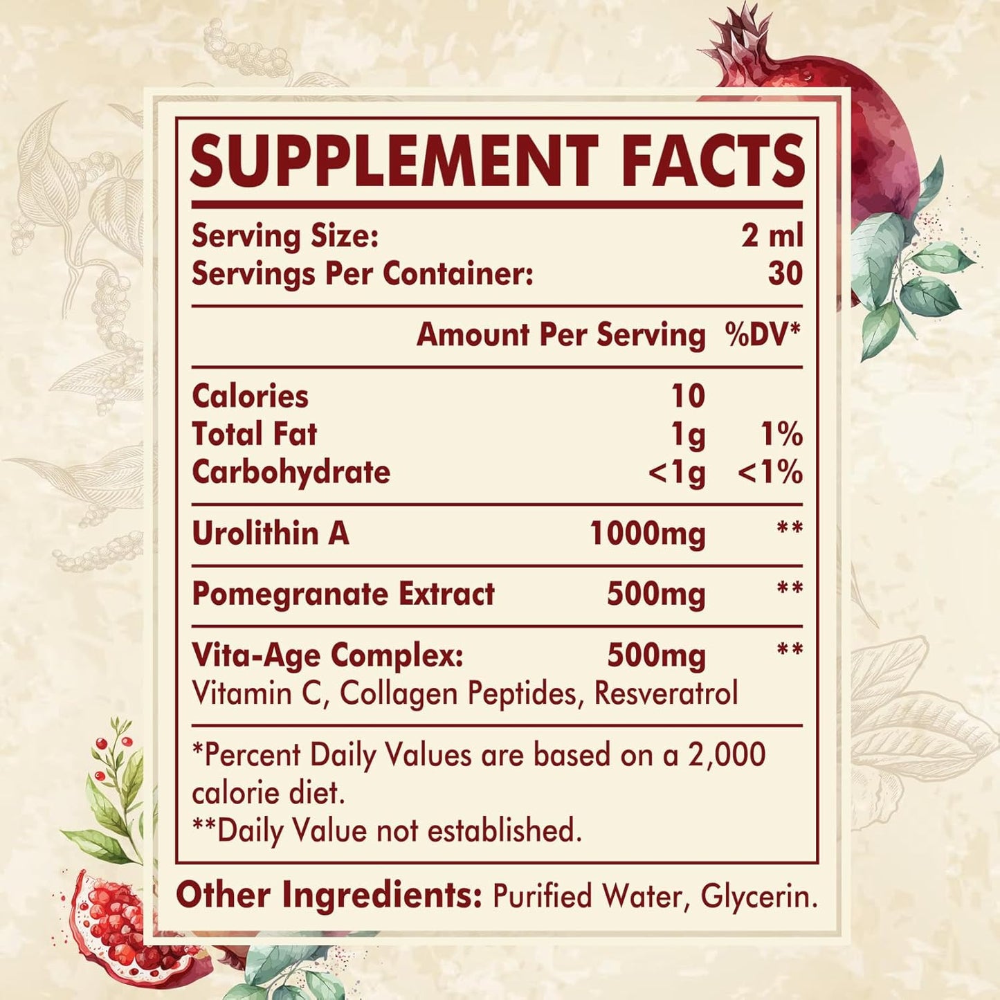 2-Pack ViveSano Urolithin A 2000MG Liquid Drops with Pomegranate Extract and Vita-Age Complex for High Bioavailability