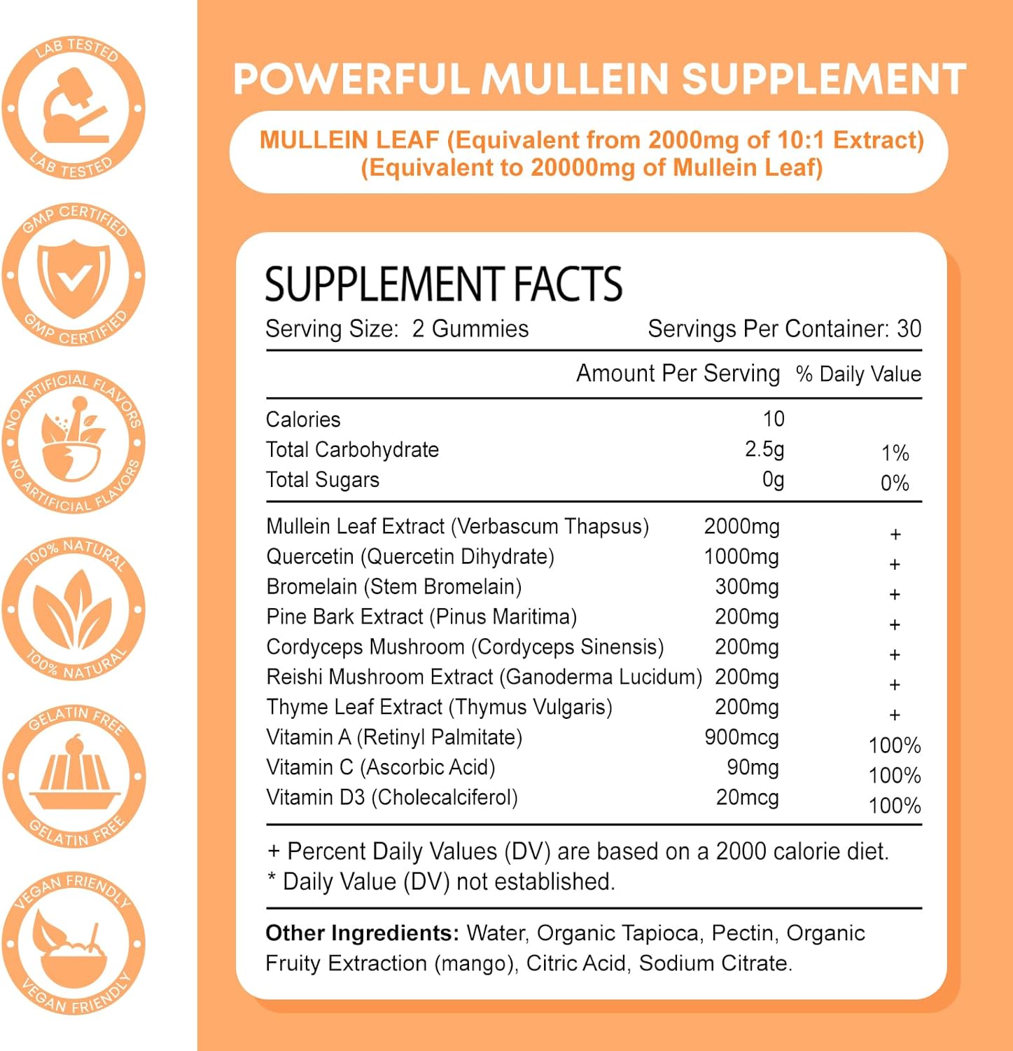 2 Pack Zetelixia Mullein Gummies - 10 in 1 Lung Support with Mullein Leaf Extract, Quercetin, Respiratory & Immunity Boost - Mango Flavor, 120 Count