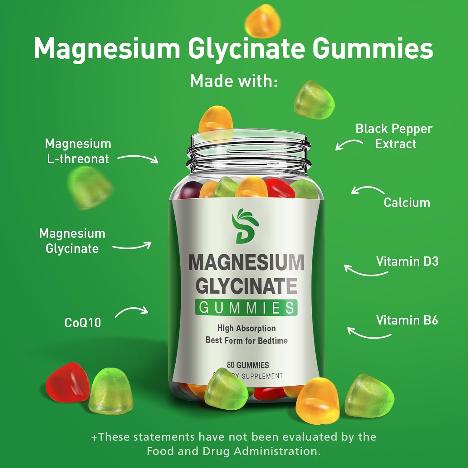 2 Packs DUCRKACS Magnesium Glycinate Gummies 400mg - High Absorption Supplement for Adults & Kids - Calm Sleep & Stress Relief Gummies, Sugar Free - 160 Gummies