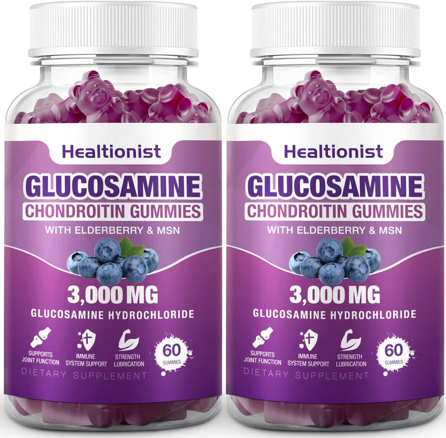 2 Packs Healtionist Glucosamine Chondroitin Gummies 3000mg with MSM & Elderberry - Joint Health Supplement for Adults - 120 Gummies