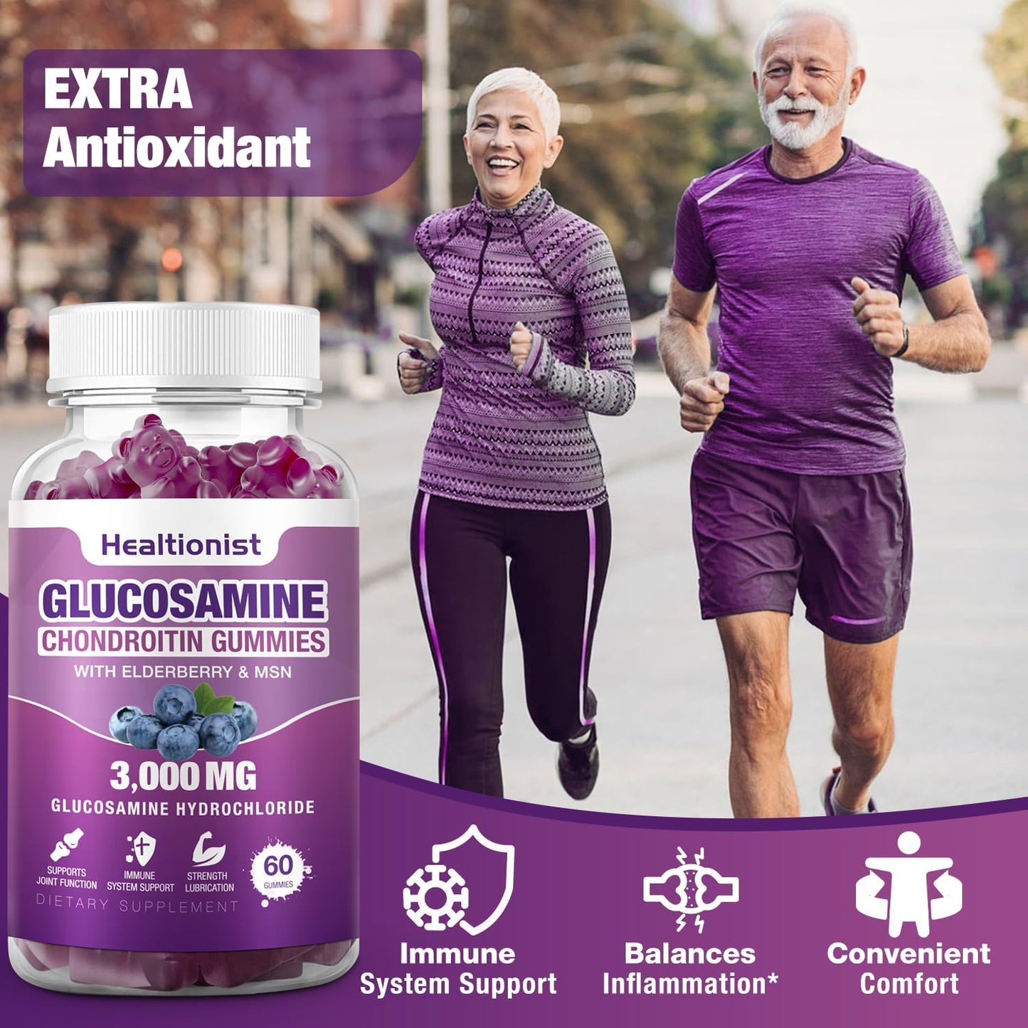 2 Packs Healtionist Glucosamine Chondroitin Gummies 3000mg with MSM & Elderberry - Joint Health Supplement for Adults - 120 Gummies