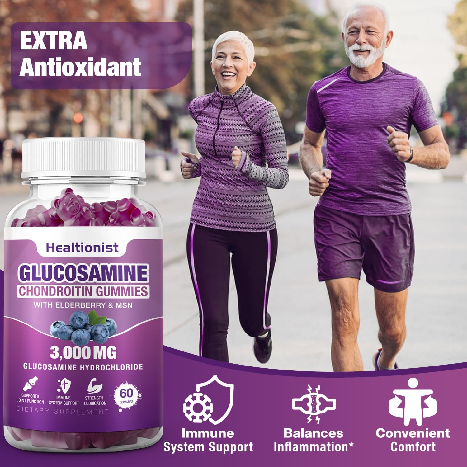 2 Packs Healtionist Glucosamine Chondroitin Gummies 3000mg with MSM & Elderberry - Joint Health Supplement for Adults - 120 Gummies