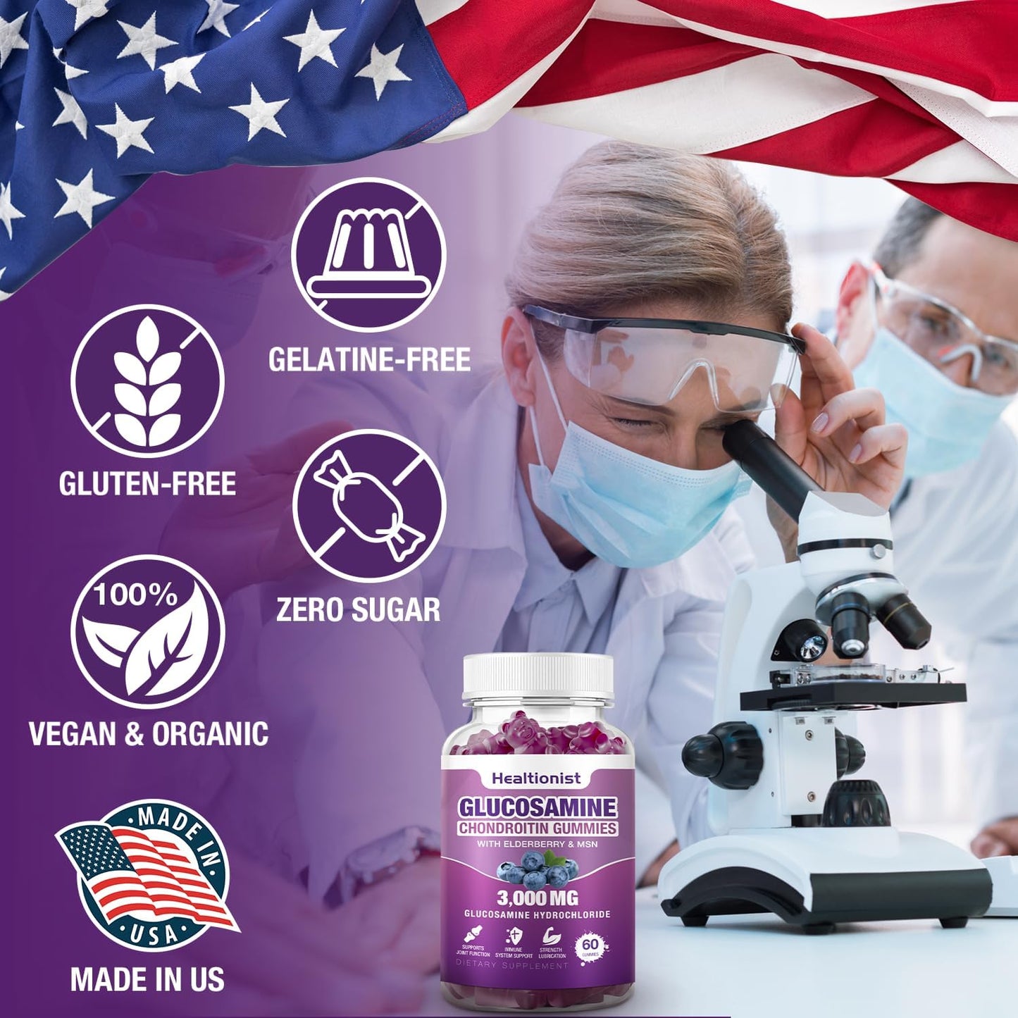 2 Packs Healtionist Glucosamine Chondroitin Gummies 3000mg with MSM & Elderberry - Joint Health Supplement for Adults - 120 Gummies