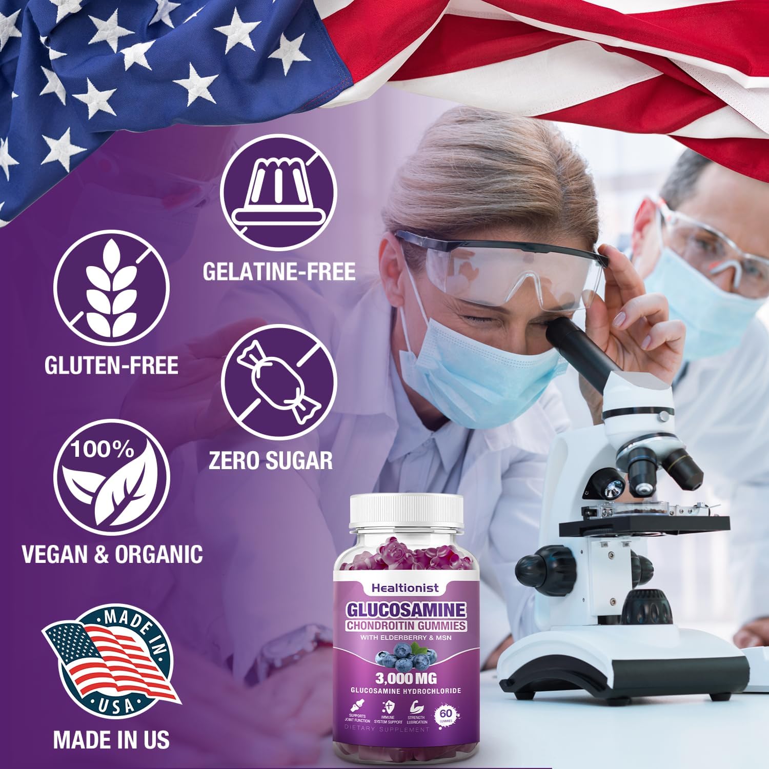 2 Packs Healtionist Glucosamine Chondroitin Gummies 3000mg with MSM & Elderberry - Joint Health Supplement for Adults - 120 Gummies