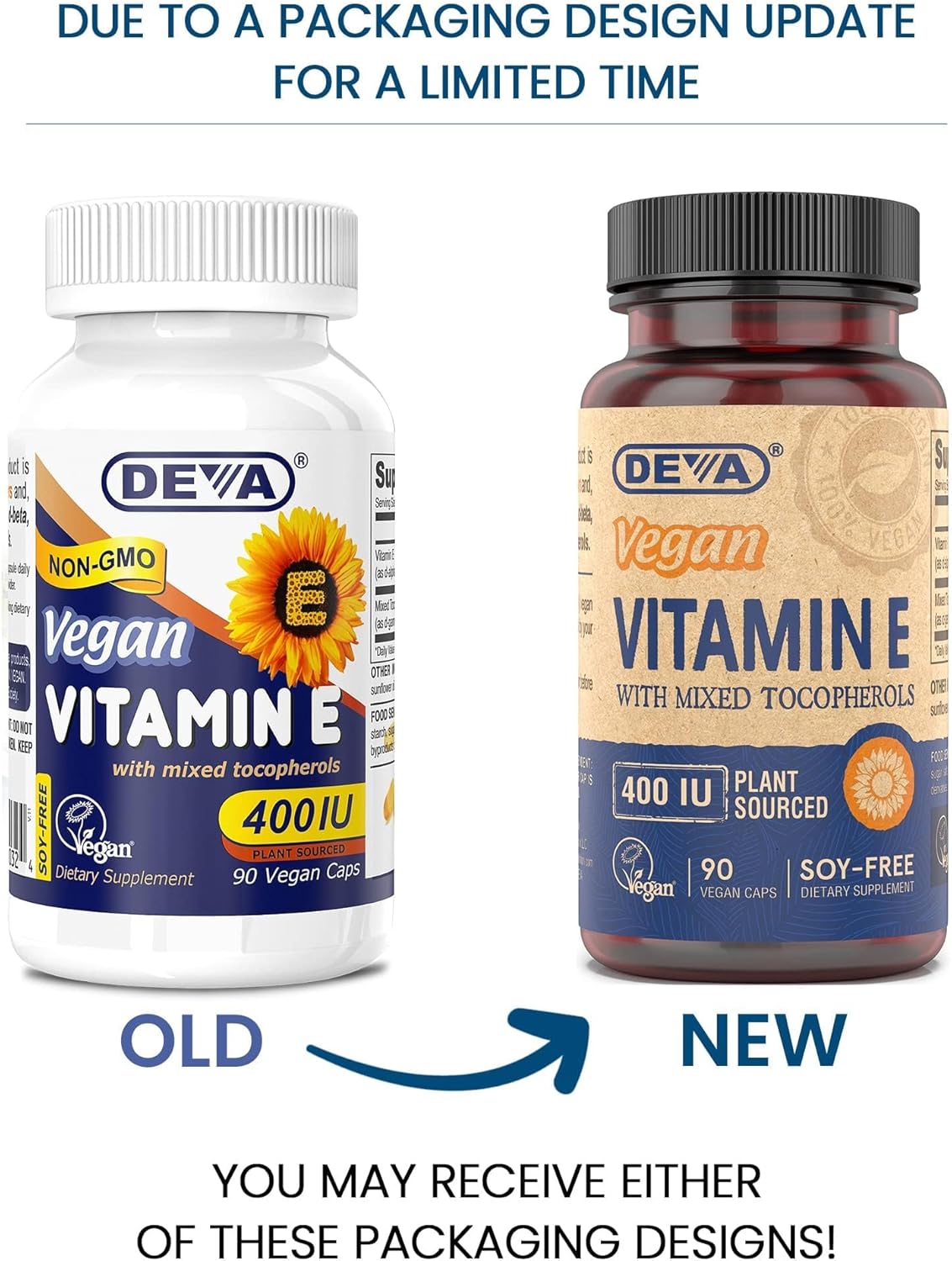 2 Packs of DEVA Vegan Natural Source Vitamin E 400IU Capsules with Mixed Tocopherols - Soy-Free - 180 Capsules Total