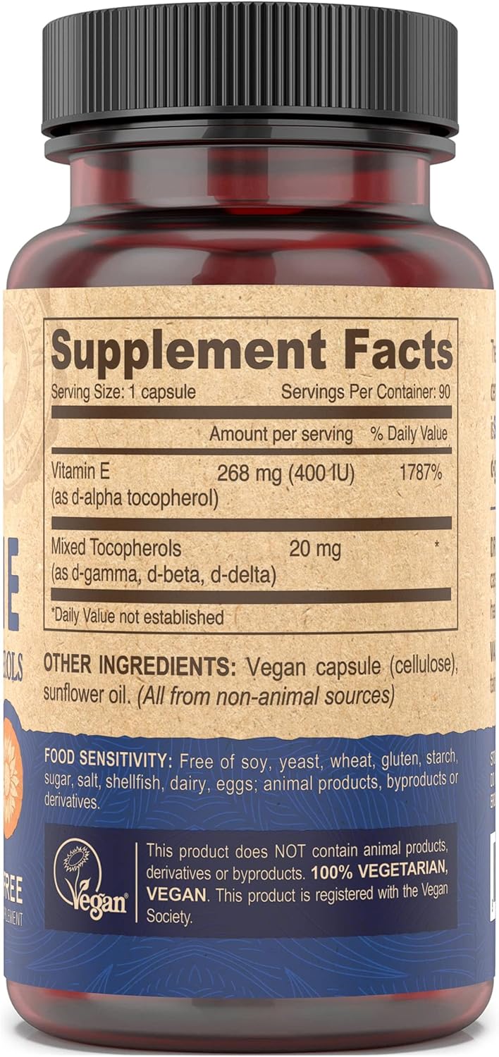 2 Packs of DEVA Vegan Natural Source Vitamin E 400IU Capsules with Mixed Tocopherols - Soy-Free - 180 Capsules Total