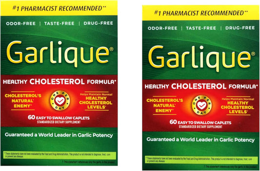 2 Packs of Garlique Healthy Cholesterol Formula with 5000 mcg Allicin, 60 Enteric Coated Caplets - Total 120 Caplets