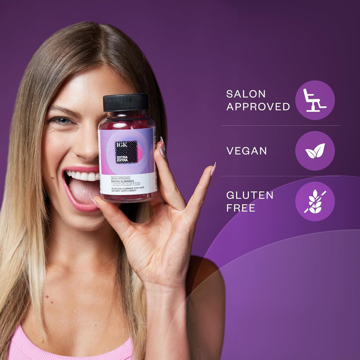 2 Packs of IGK Biotin Hair Gummies 10,000mcg - Strawberry Flavored Hair Growth Supplement for Healthy Hair, Skin & Nails - Combat Hair Loss & Thinning - Vegan - 60 Count
