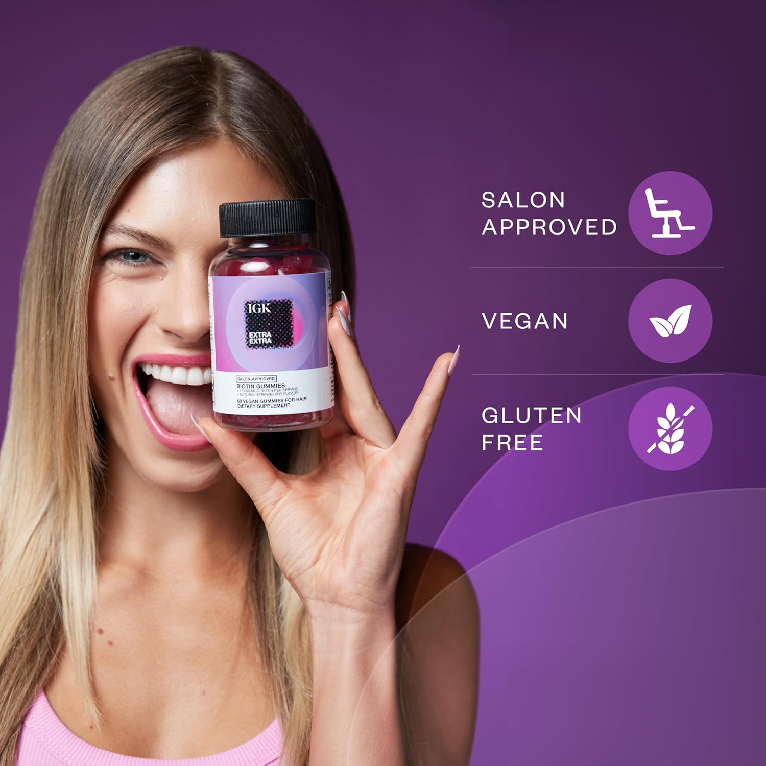 2 Packs of IGK Biotin Hair Gummies 10,000mcg - Strawberry Flavored Hair Growth Supplement for Healthy Hair, Skin & Nails - Combat Hair Loss & Thinning - Vegan - 60 Count