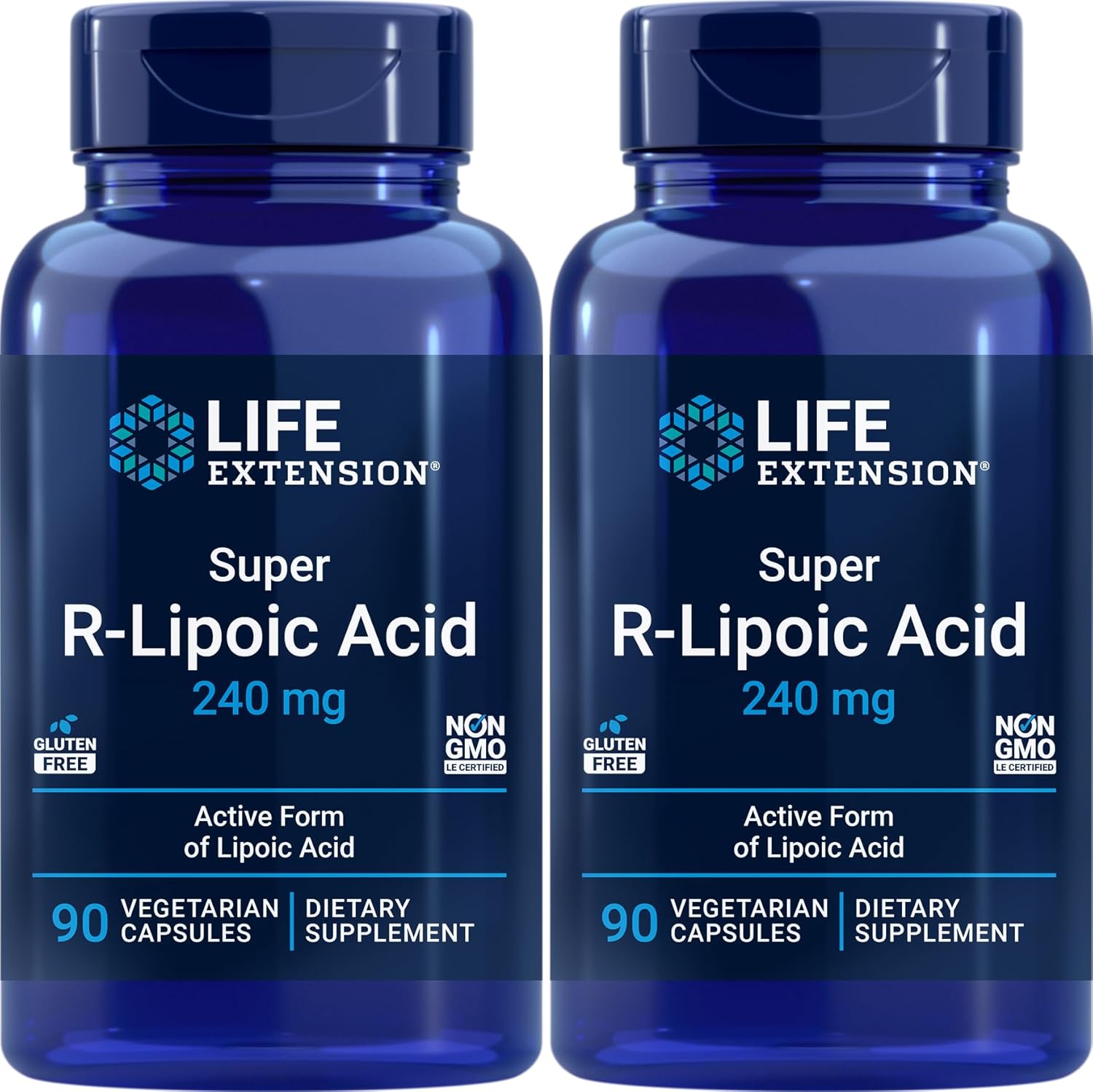 2 Packs of Life Extension Super R-Lipoic Acid 240mg, 90 Veg Capsules for Longevity