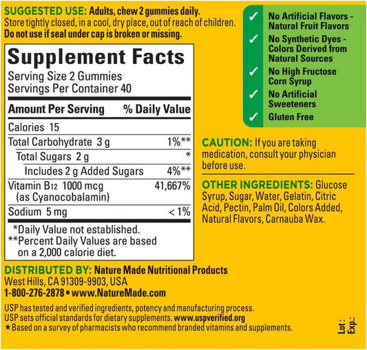 2 Packs of Nature Made B12 Energy Gummies, 80 Count Each - Various Flavors