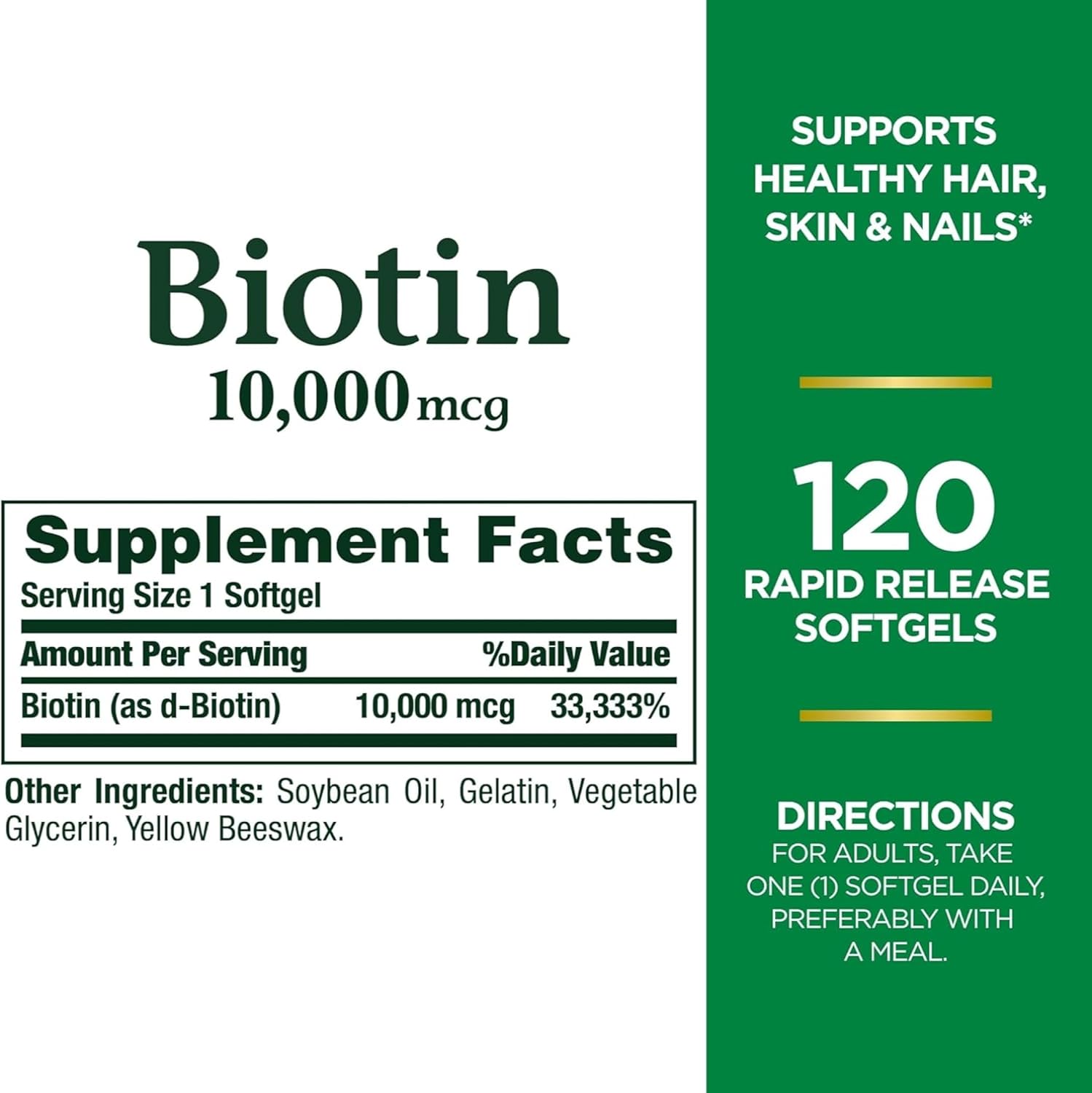 2 Packs of Nature's Bounty Biotin 10,000 mcg Rapid Release Softgels - 240 Softgels Total