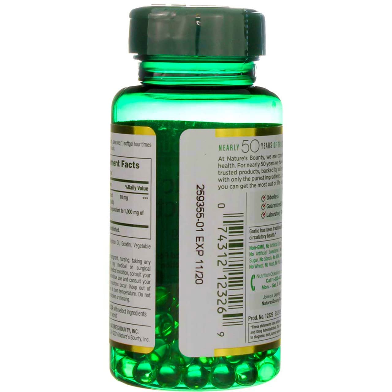 2 Packs of Nature's Bounty Garlic Extract 1000 mg, 100 Rapid Release Softgels