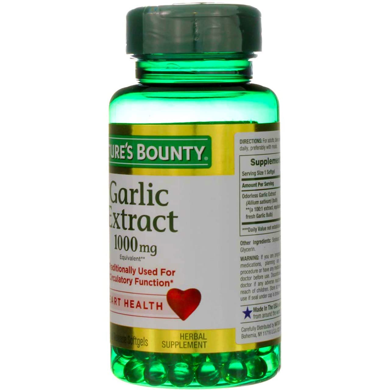 2 Packs of Nature's Bounty Garlic Extract 1000 mg, 100 Rapid Release Softgels