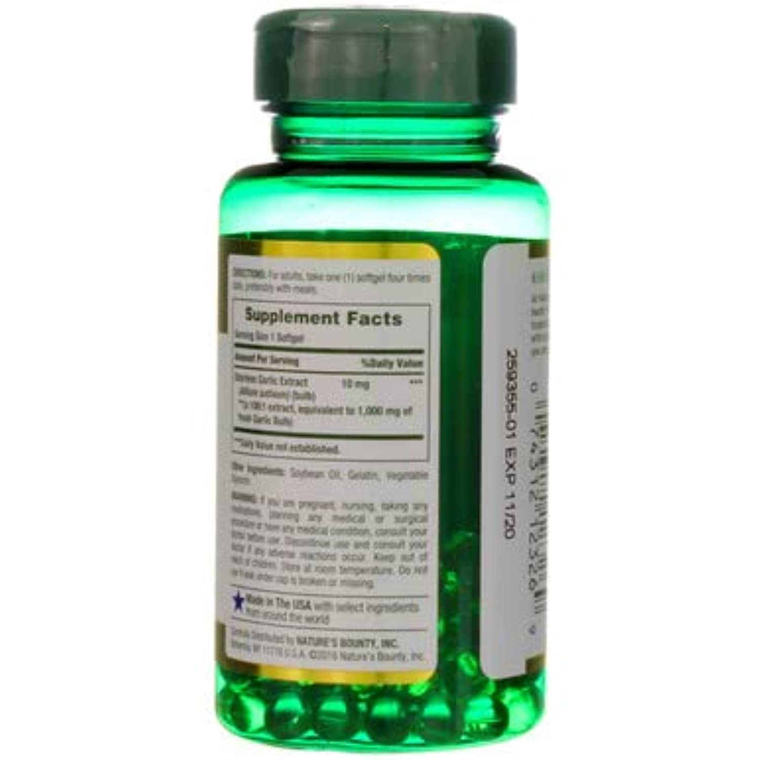 2 Packs of Nature's Bounty Garlic Extract 1000 mg, 100 Rapid Release Softgels