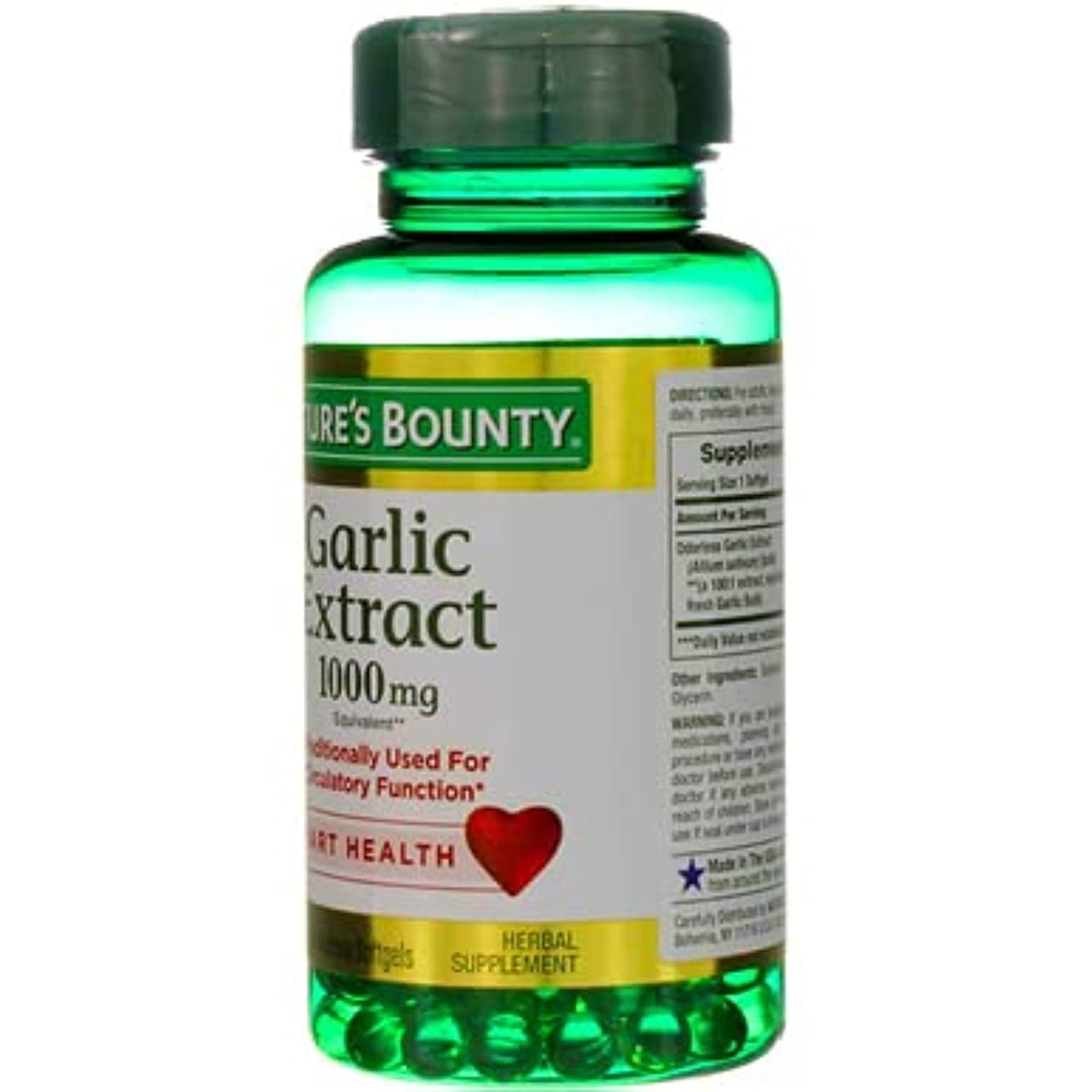 2 Packs of Nature's Bounty Garlic Extract 1000 mg, 100 Rapid Release Softgels