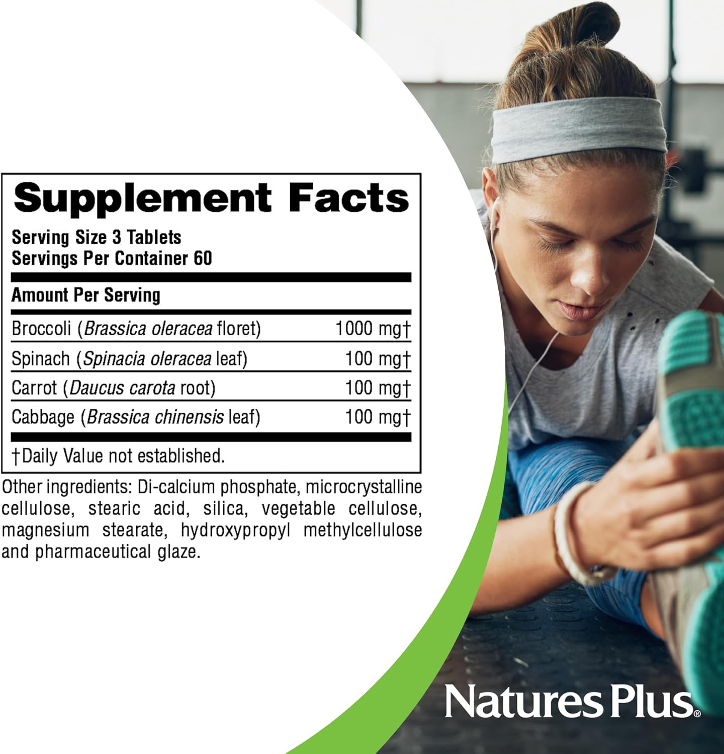 2 Packs of Natures Plus Mixed Vegetables Tablets - Broccoli, Spinach, Carrot & Cabbage - Gluten Free - 120 Servings