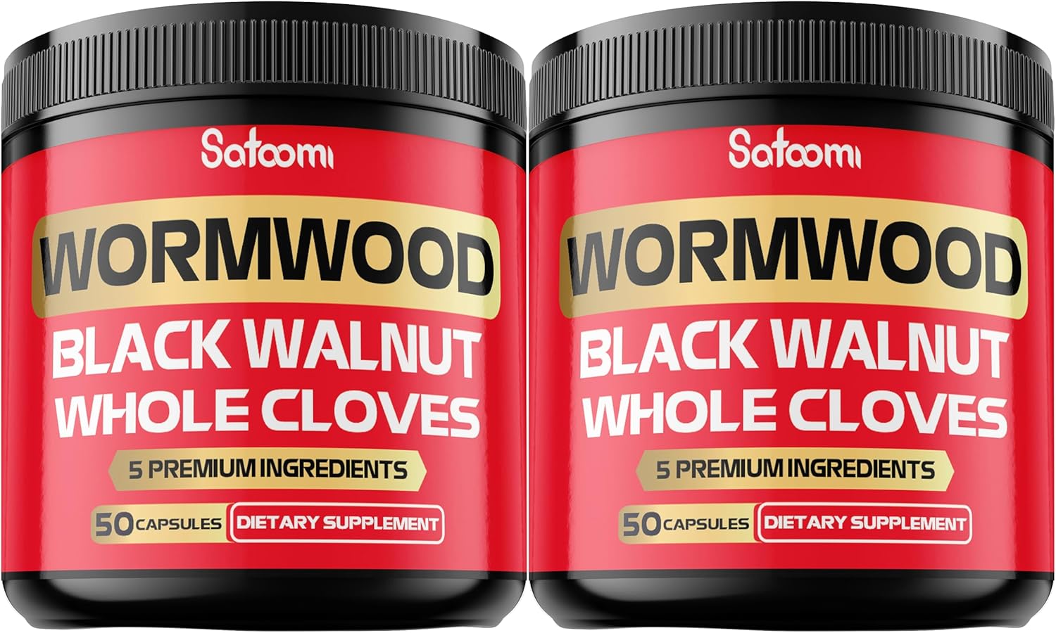 2 Packs of Satoomi Wormwood Capsules - 50 Capsules with Black Walnut, Cloves, Turmeric, and Berberine HCl - Immune System and Digestion Support Supplement