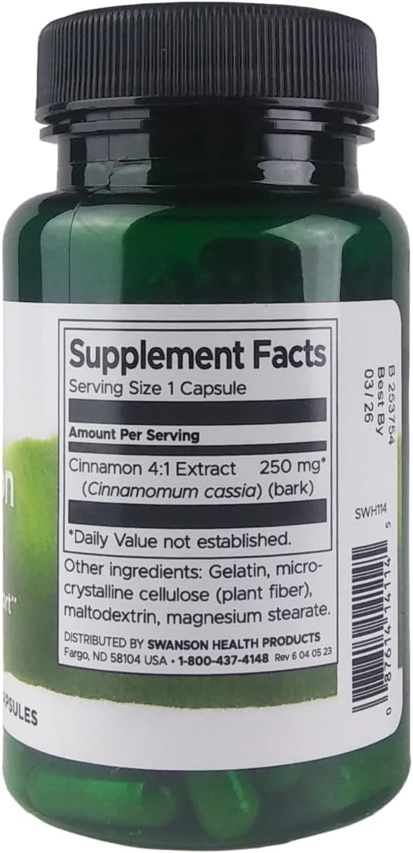 2 Packs of Swanson Cinnamon Extract Capsules 250mg - Total 180 Capsules