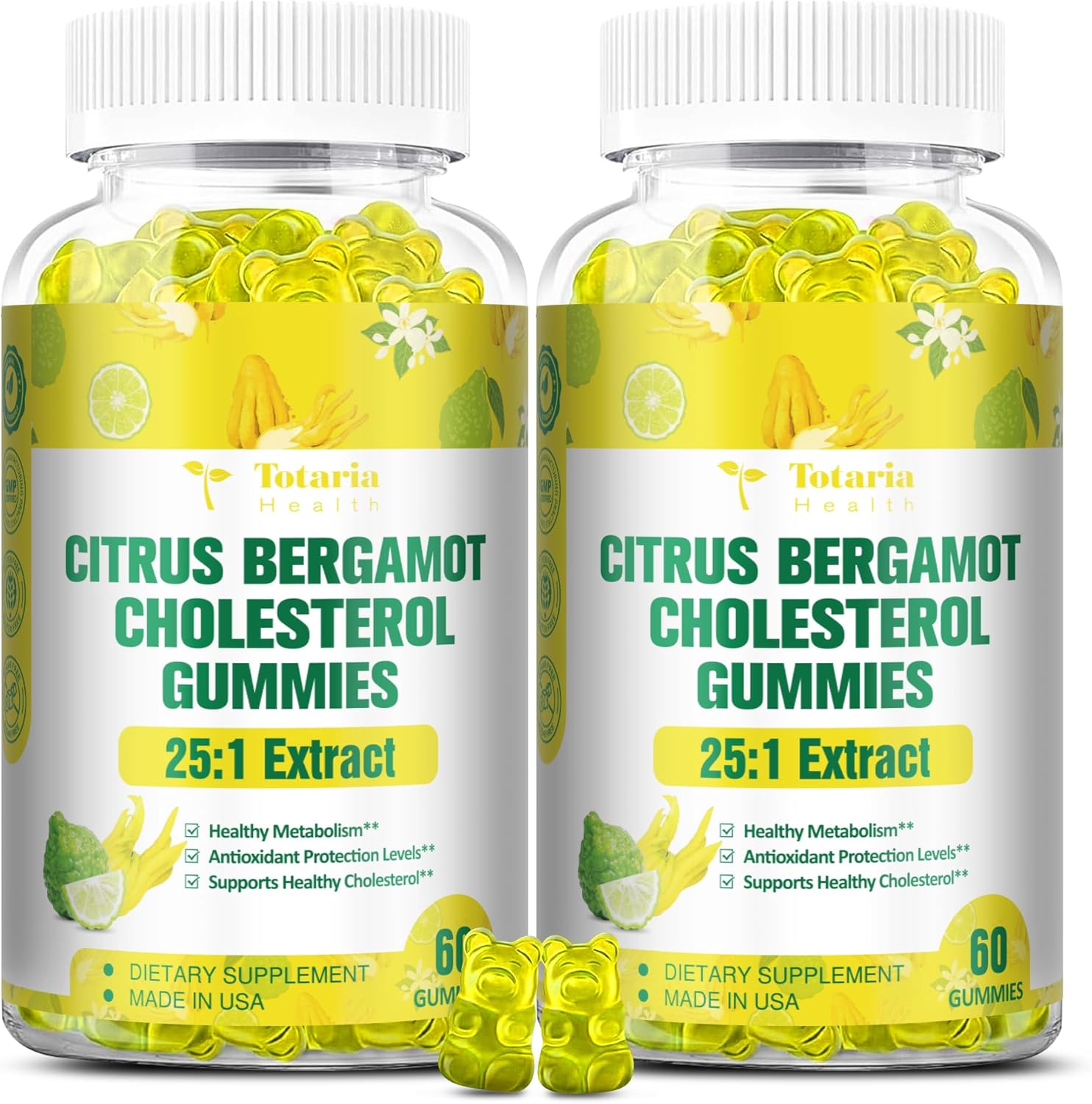 2 Packs of Totaria Citrus Bergamot Gummies - Natural Citrus Flavor Supplement for Heart Health and Cholesterol Support