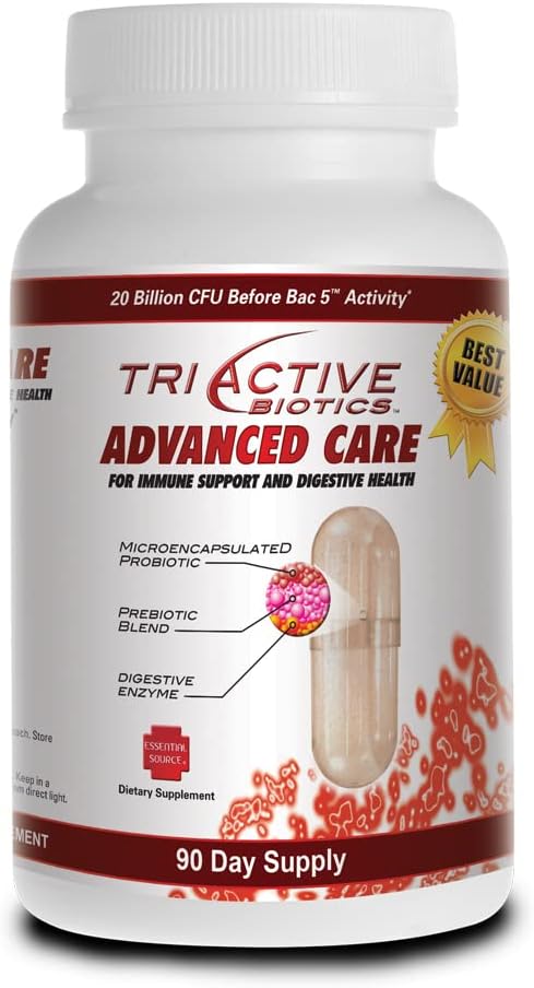 20 Billion CFU Probiotics for Digestive Health & Immune Support - Microencapsulated TriActive Biotics Advanced Care Supplement for Men & Women, 90 Ct Capsules