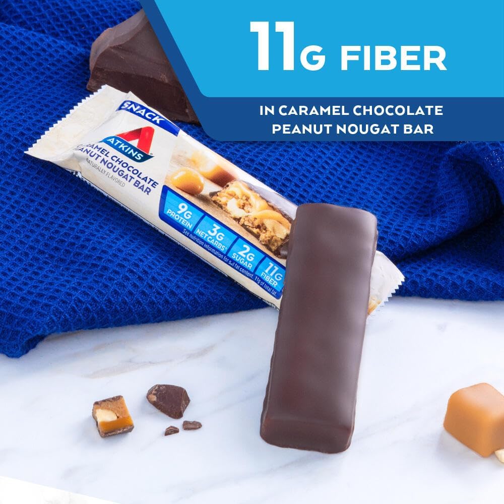 20 Count Atkins Caramel Almond Clusters & 5 Count Caramel Chocolate Peanut Nougat Bars - Gluten Free, High Fiber, Keto Friendly Snacks