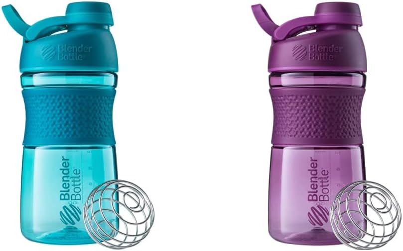 20-Ounce BlenderBottle SportMixer Shaker Bottles Set with BlenderBall - Plum and Teal