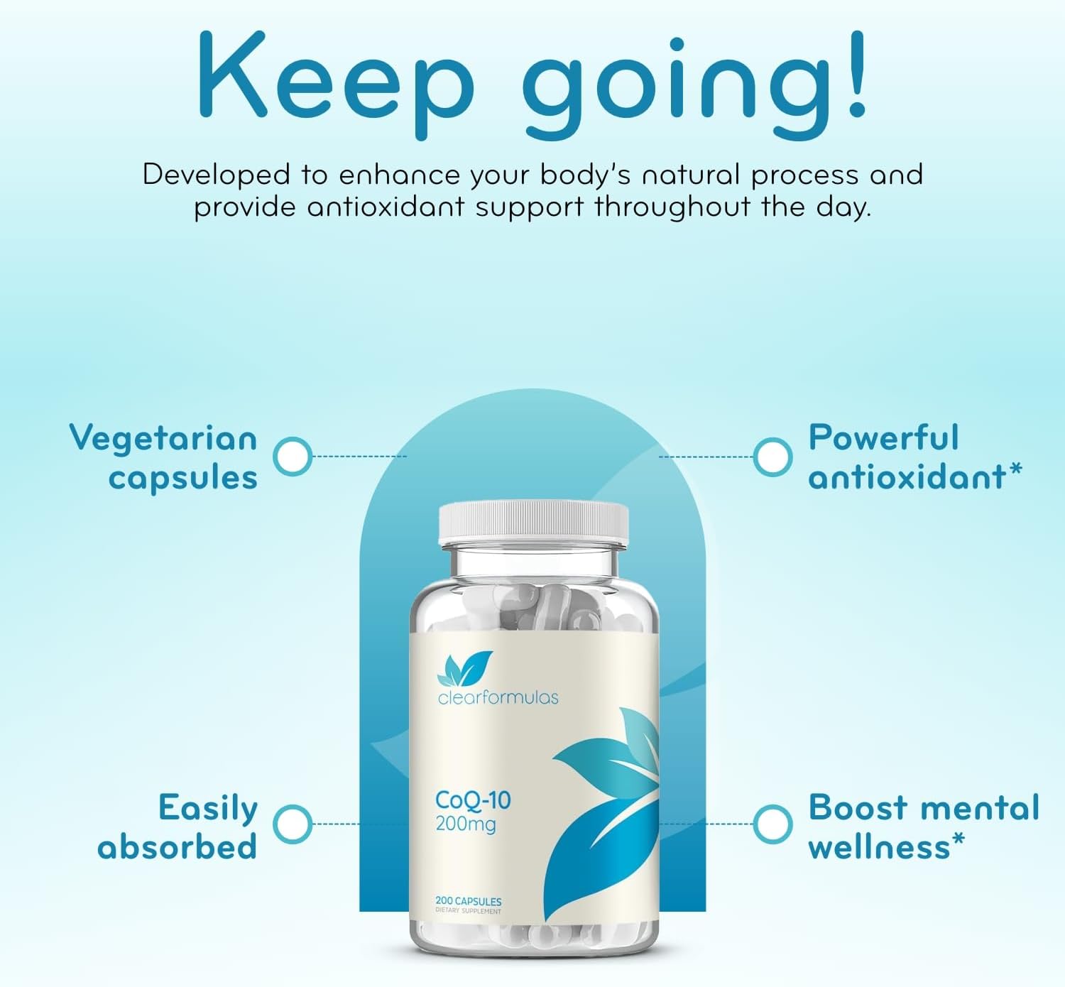 200 Capsules of Clear Formulas Pure CoQ10 200mg for Fast Absorption - Non-GMO Formula