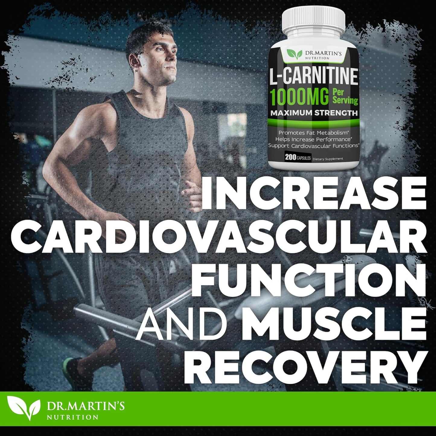 200 Capsules of Dr. Martin's Nutrition Extra Strength L-Carnitine - 1000mg Per Serving - Metabolism Booster & Performance Enhancer