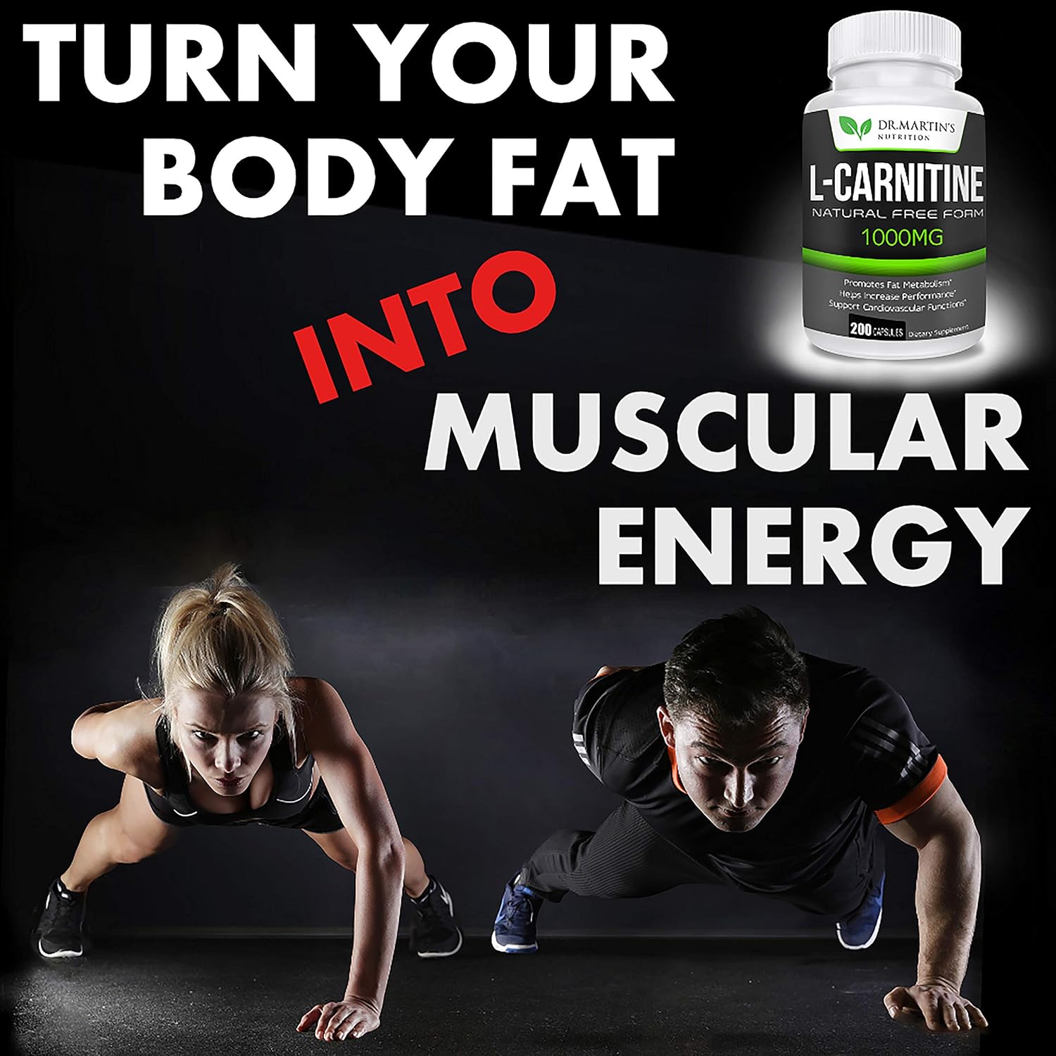 200 Capsules of Dr. Martin's Nutrition Extra Strength L-Carnitine - 1000mg Per Serving - Metabolism Booster & Performance Enhancer