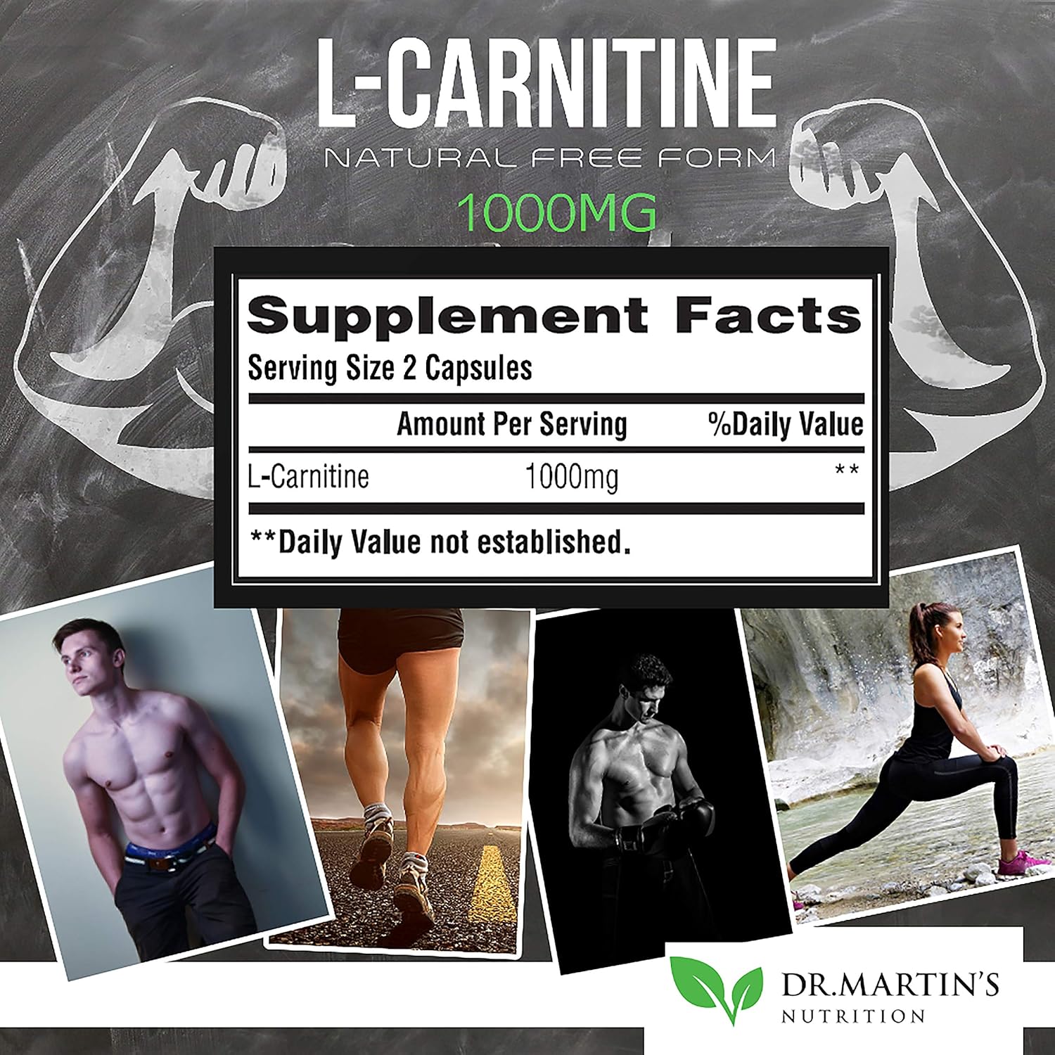 200 Capsules of Dr. Martin's Nutrition Extra Strength L-Carnitine - 1000mg Per Serving - Metabolism Booster & Performance Enhancer