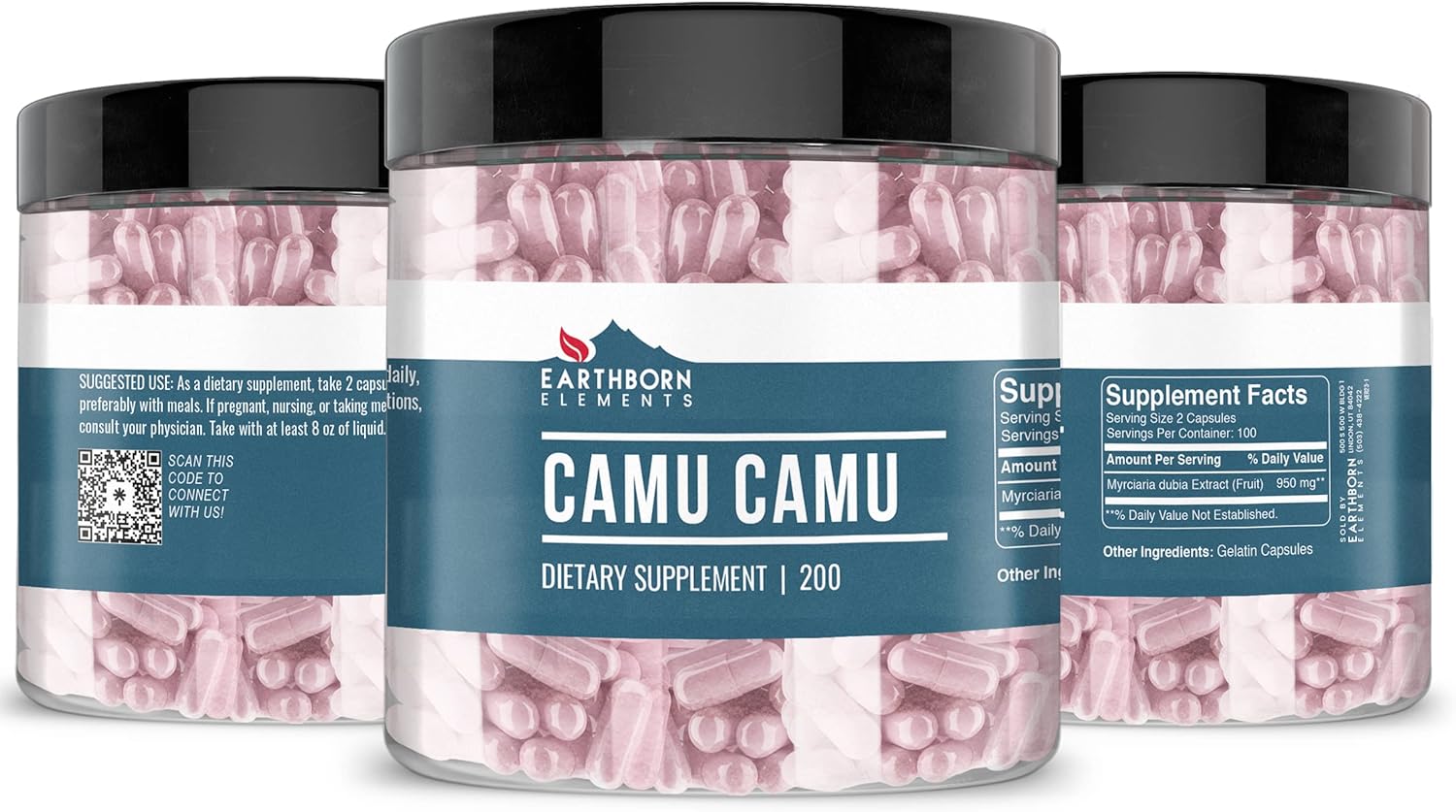 200 Capsules of Earthborn Elements Pure and Undiluted Camu Camu, Additive-Free