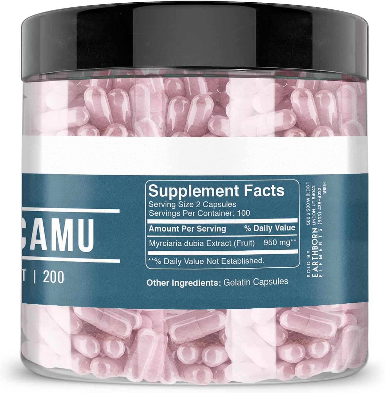 200 Capsules of Earthborn Elements Pure and Undiluted Camu Camu, Additive-Free