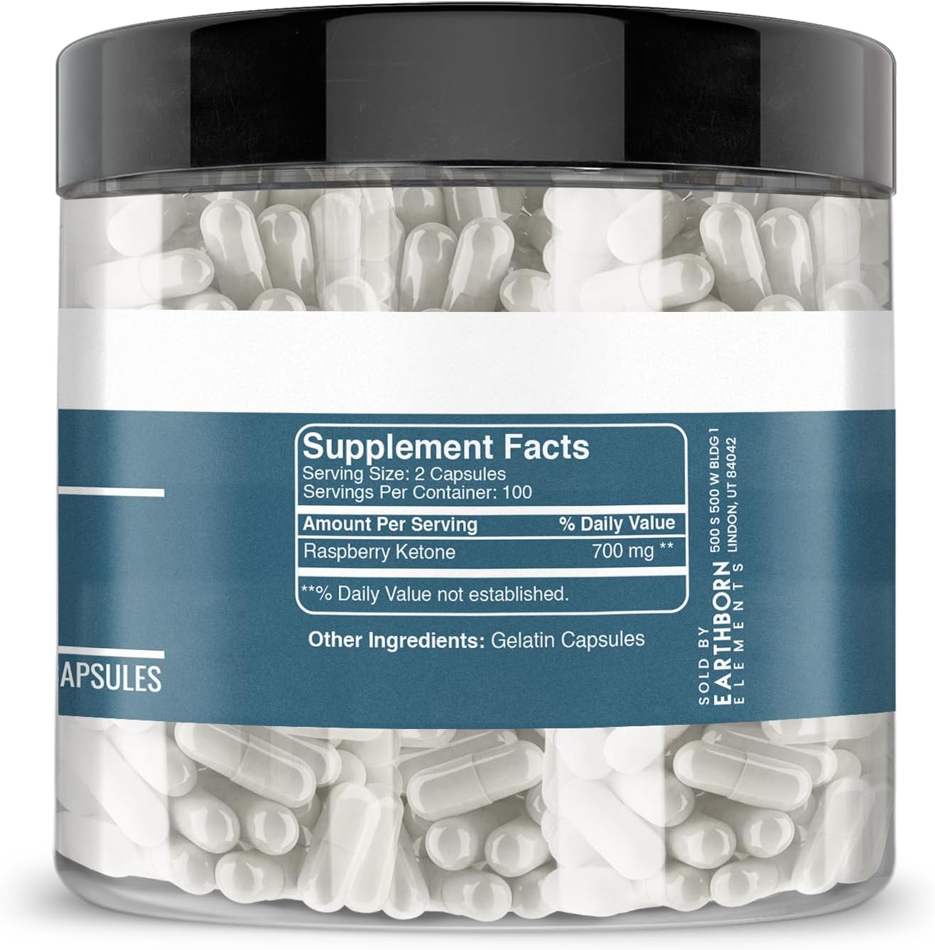 200 Capsules of Earthborn Elements Pure & Undiluted Raspberry Ketones - Additive-Free Formula